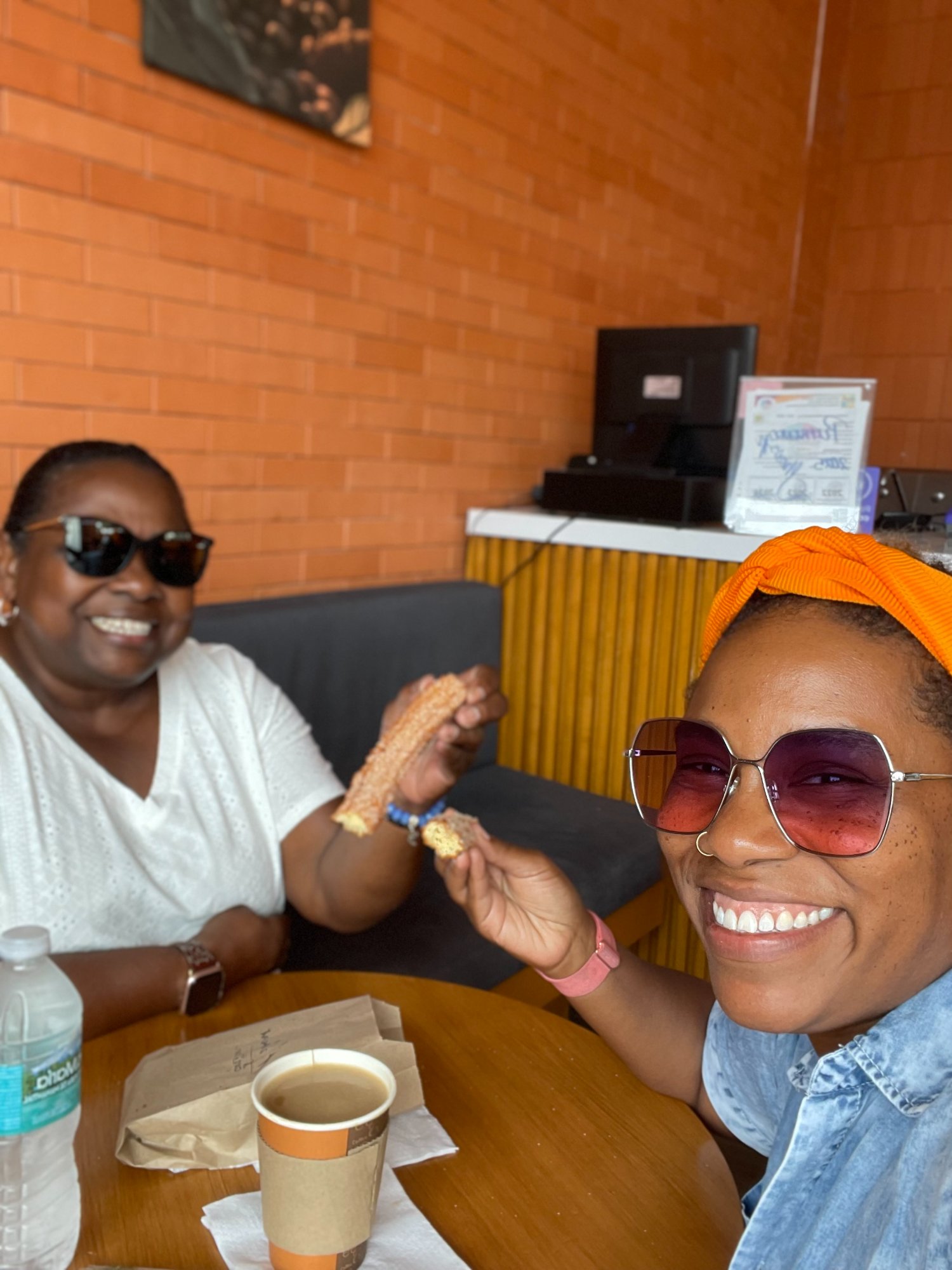 Brandi and Sandra eating abroad